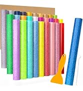Lzerking Heat Transfer Vinyl 33 Sheets 30 Colors Glitter Htv Vinyl with 2 Weeding Tools, 1 Teflon...