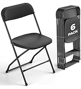 FurniEdge 6 Pack Black Plastic Folding Chairs, Outdoor Portable Folding Chair with Steel Frame, 3...