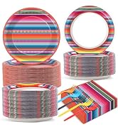 Qyeahkj 50 Guests Mexican Serape Fiesta Party Plates and Napkins Party Supplies Cinco De Mayo Par...