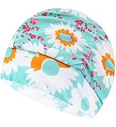 Ewanda store Colorful Pleated Nylon Cloth Swim Cap Large Swimming Cap Hot Spring Bathing Caps for...