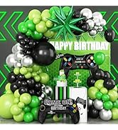 Video Game Balloon Arch Garland Kit, Green Black Silver Party Balloons with Game Handle Foil Ball...