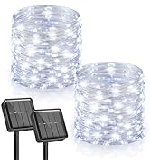 Minetom 2 Pack Solar String Lights, Total 66Ft 200 LED Solar Fairy Lights Outdoor Waterproof, 8 M...