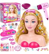 Cleboen Doll Head for Hair Styling Kids, Pretend Play Beauty Salon Set with Hair Gem Stamper Kit,...