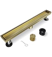 HTOH Gold Shower Drain, 24 Inch Linear Shower Drain with Removable Tile Insert Grate, 2 in 1 Bath...