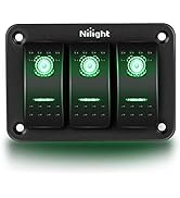 Nilight 3 Gang Aluminum Rocker Switch Panel Toggle Dash 5 Pin ON/Off Pre-Wired Rocker Switch Gree...