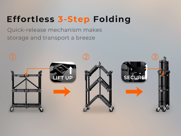 FUTURELAB Portable Folding Service Cart - 3 Tier 330LBS Capacity - Rolling Utility Foldable Cart