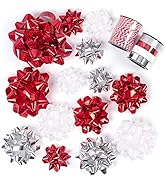 WRAPAHOLIC 16 Pcs Gift Bows Assortment - 14 Multi Colored Assorted Size Gift Bows (Red, Silver, W...