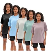 Kinglaman 1/5 Pack Workout Oversized T Shirts for Women, Short Sleeve Plus Size Baggy Dry Fit Ath...