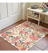 PureCozy Washable Floral Area Rug 2x3 Beige Small Entryway Carpet Scalloped Flower Non Slip Soft ...