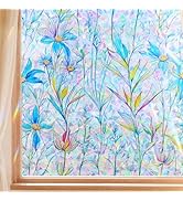 FINNEZ Window Privacy Film Stain Glass Film Flowers Rainbow Window Film Window Clings Non-Adhesiv...