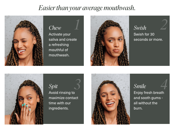 Woman using the mouthwash tablet