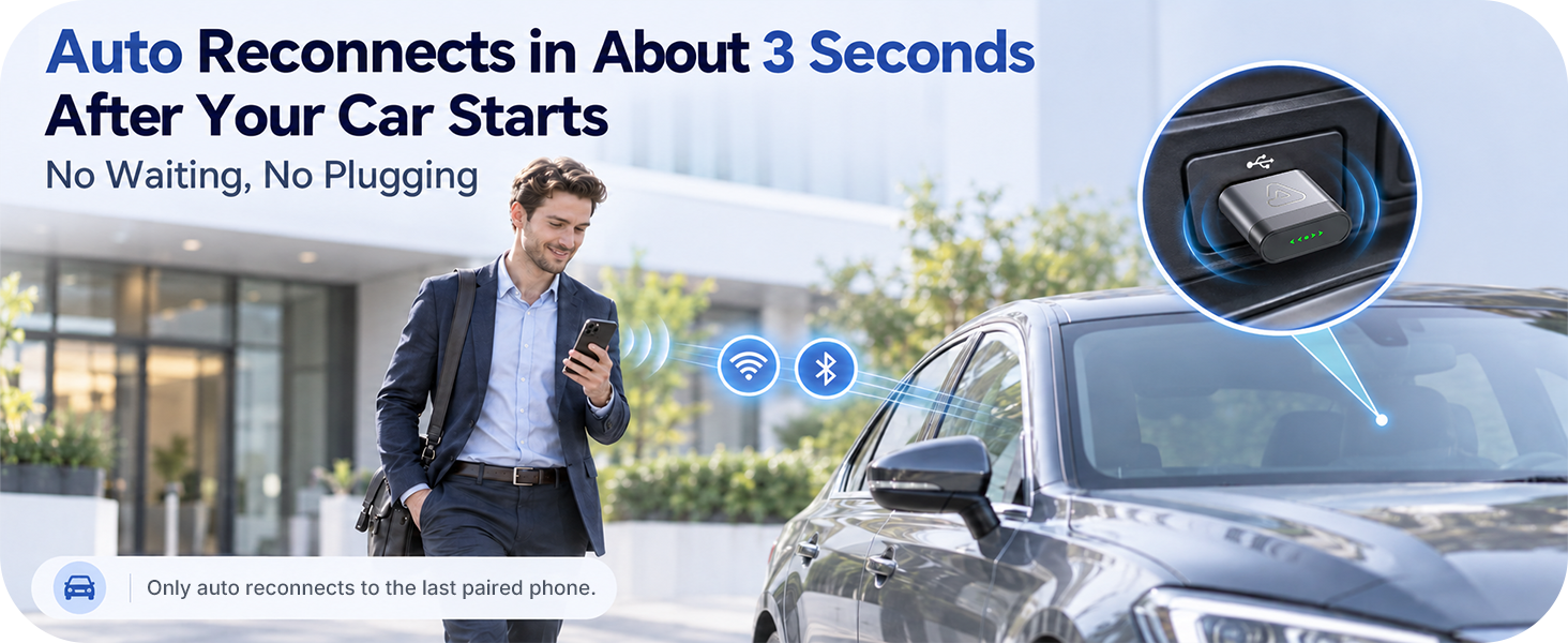 Wireless CarPlay dongle supports quick startup for city commuting and hands-free directions