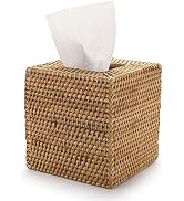 YANGQIHOME Rattan Tissue Box Cover Square, Hand Woven Wicker Tissue Holder, 5.5 x 5.5 X 5.7 inch,...