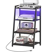 HOOBRO 4-Tier AV Media Stand with Charging Station and LED Light, Wooden Stereo Cabinet, Game Con...