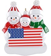 Patriotic Snowman Family of 3 Personalized Christmas Ornament, Resin Snowflake Family Ornament Ch...