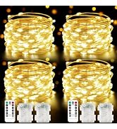 4 Pack 100 LED Fairy Lights Battery Operated with Remote, 33FT Waterproof Twinkle Lights with Tim...