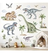 decalmile Large Dinosaurs Wall Decals Animal Dino Tropical Palm Tree Wall Stickers Boys Bedroom P...