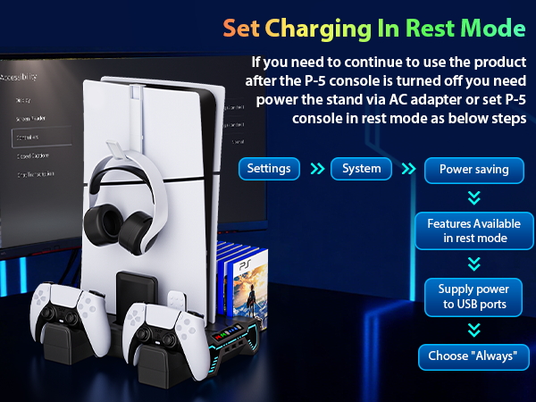 playstion 5 cooling stand with cooling fan and controller docking station