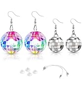 Apeocose 2-Pair Disco Ball Earrings, 16 Lighting Modes Rechargeable Light Up LED Earrings & Mirro...