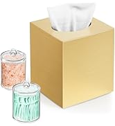 Tissue Box Cover, Square Facial Acrylic Tissue Box Holder with 2 Pack Clear Qtip Holder Dispenser...