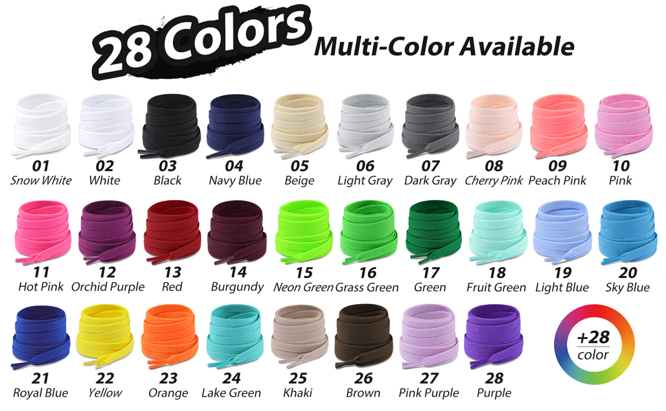 28 colors flat shoe laces