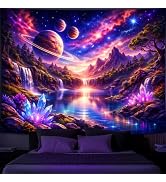 Simpkeely Blacklight Galaxy Waterfall Tapestry - UV Reactive Fantasy Landscape Wall Hanging with ...