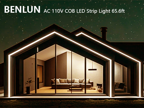 AC 110V COB LED Strip Light Outdoor Waterproof 65.6ft, LED Rope Light Flexible Cuttable for Bedroom