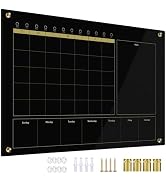 Marribol Black Glass 3-1 Monthly Dry Erase Calendar Whiteboard for Wall,24"x 36",Frameless Mounti...