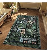 Zealude Floral 3x5 Black Bathroom Entryway Kitchen Rug Non Slip Washable, Boho Flower Area Rugs f...
