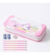 Ristpal Pencil Case with Rule, Cute Cartoon Pen Box Organizer Stationery with Sharpener, School S...
