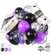 Purple Silver Black Graduation Balloons, with Graduation Cap Diploma Balloons Foil, 12 Inch Metal...