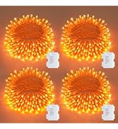 JMEXSUSS 4 Pack 50 LED Orange Halloween Lights Battery Operated | 16.5ft, 8 Modes String Lights w...