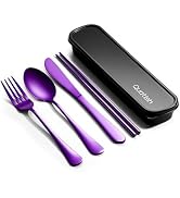 Travel Utensils with Case, Quatish 5 Piece Stainless Steel Silverware Set for Work, Portable Reus...
