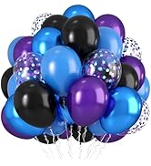 Black Purple Blue Balloons, 12 Inch Metallic Blue Dark Purple Blue Black Confetti Balloons for Gi...