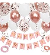 Happy Birthday Banner, Rose Gold Birthday Decoration, 16 pcs 12 inch Happy Birthday Balloons with...