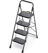KINGRACK 4 Step Ladder, Sturdy Steel Step Stool with Anti-Slip Wide Pedals, Handrail, Safe-Lock D...