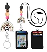 Rainbow Lanyards for Id Badges and Keys, Cute ID Badge Holder with Lanyard, Silicone Beaded Break...