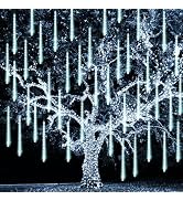 White Christmas Meteor Shower Lights Outdoor, 288LED 12" 8 Tubes Waterproof Christmas Lights Outd...