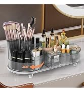 Zufudo Makeup Organizer for Vanity 360 Rotating Plastic Makeup Brush Holder Large Cosmetic Skinca...