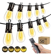 VOZUJI Outdoor Patio String Lights: S14 Shatterproof Bulb Outside Waterproof Light - 50FT 15M Rem...