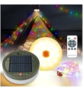 Solar Camping String Lights, 2 in 1 Solar Powered String Lights Outdoor Waterproof 32.8ft 8 Modes...