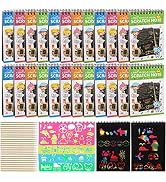 Suwimut 24 Pack Scratch Paper Art for Kids, Scratch Off Notebook Black Coloring Books with 24 Woo...