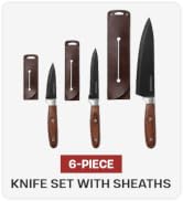 EVERCOOK 6-Piece Kitchen Knife Set, 1.5/2 mm Black Stainless Steel Cutlery with Blade Sheaths, Co...