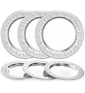 ZENFUN 6 Pack 12" Stainless Steel Charger Plates, Round Metal Plates with Flower Pattern, Large S...