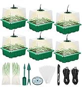 Lunies 6 Packs Seed Starter Tray with Grow Light, Indoor Greenhouse Seeding Starter Trays for Pla...