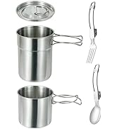 DZRZVD Camping Cups and Mugs Pot 2Pcs -304 Food Grade Stainless Steel - Outdoor Cookware Set with...