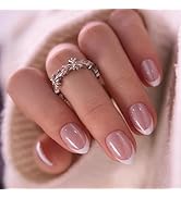 CurvLife French Tip Extra Short Press On Nails Almond – 32Pcs Soft Gel Cat Eye Fake Nails, Glazed...