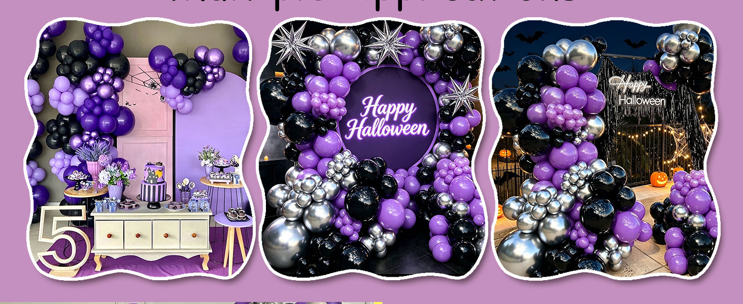 Black Purple silver balloons