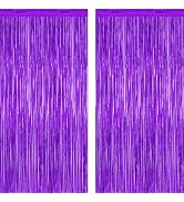 2 Pack Backdrop Curtains, 3.28 FT x 7.05 FT Purple Tinsel Backdrop, Metallic Purple Backdrop Frin...
