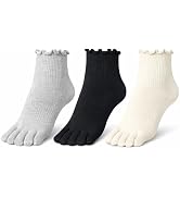 Soxsense Women’s Cotton Ruffle Toe Socks, Soft Breathable Ankle Socks with Cute Lettuce Edge, 3 P...